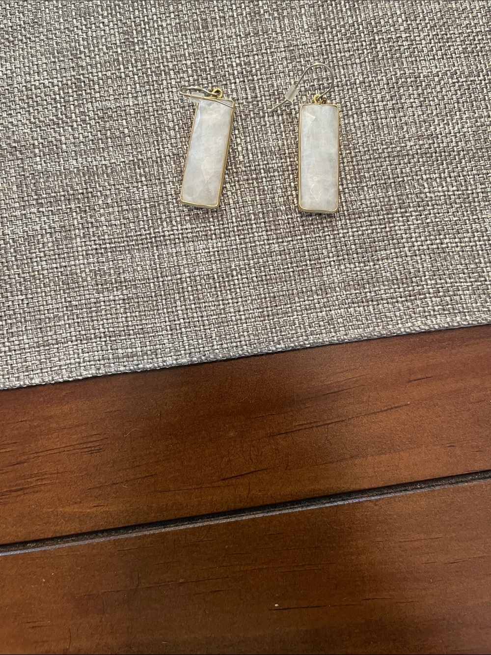Gold-Trim White Faceted Rectangle Dangle Earrings - Picture 2 of 2
